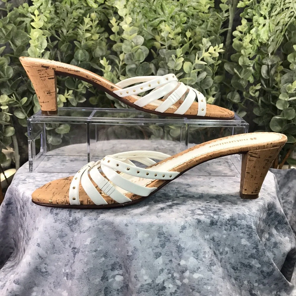 Naturalizer Sana White Banded 2.5” Cork Heels Women’s 8.5M narrow comfortable - Picture 8 of 12
